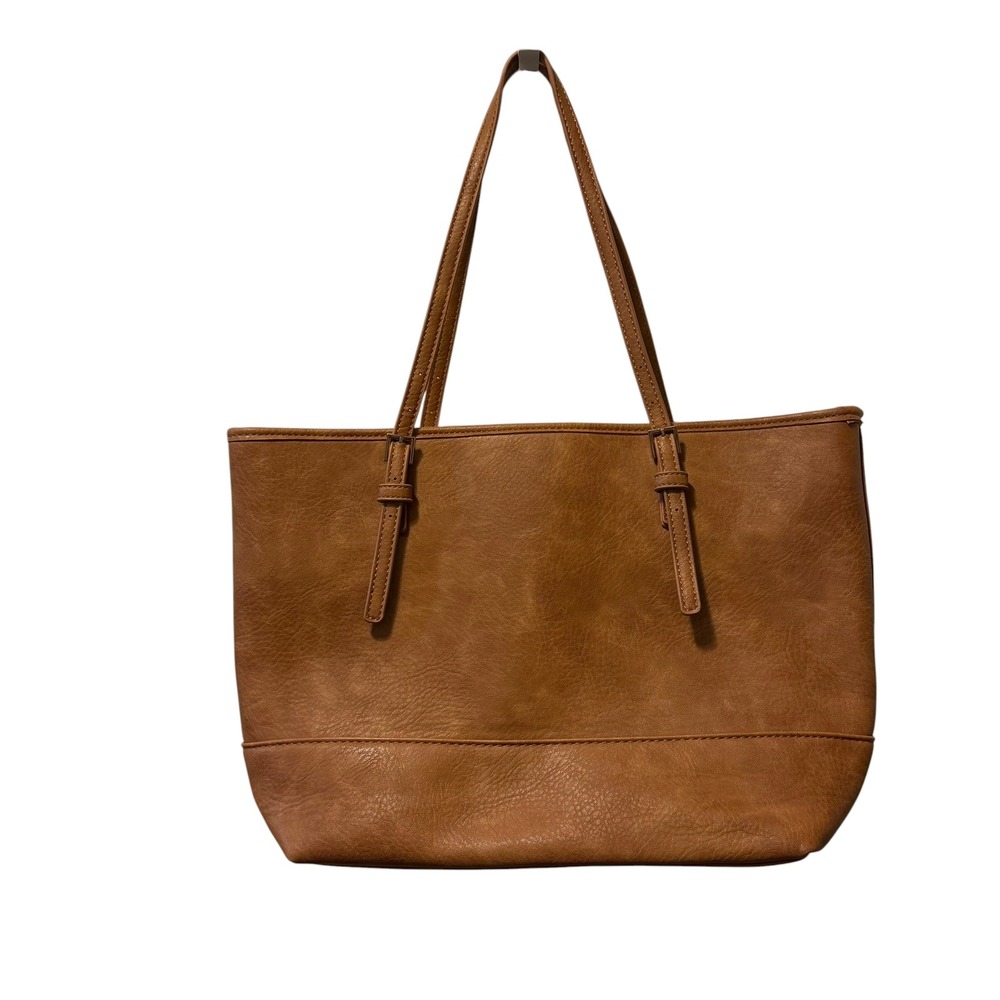 Urban Expressions Brown Vegan Leather Tote Bag Striped Lining Shoulder Bag
